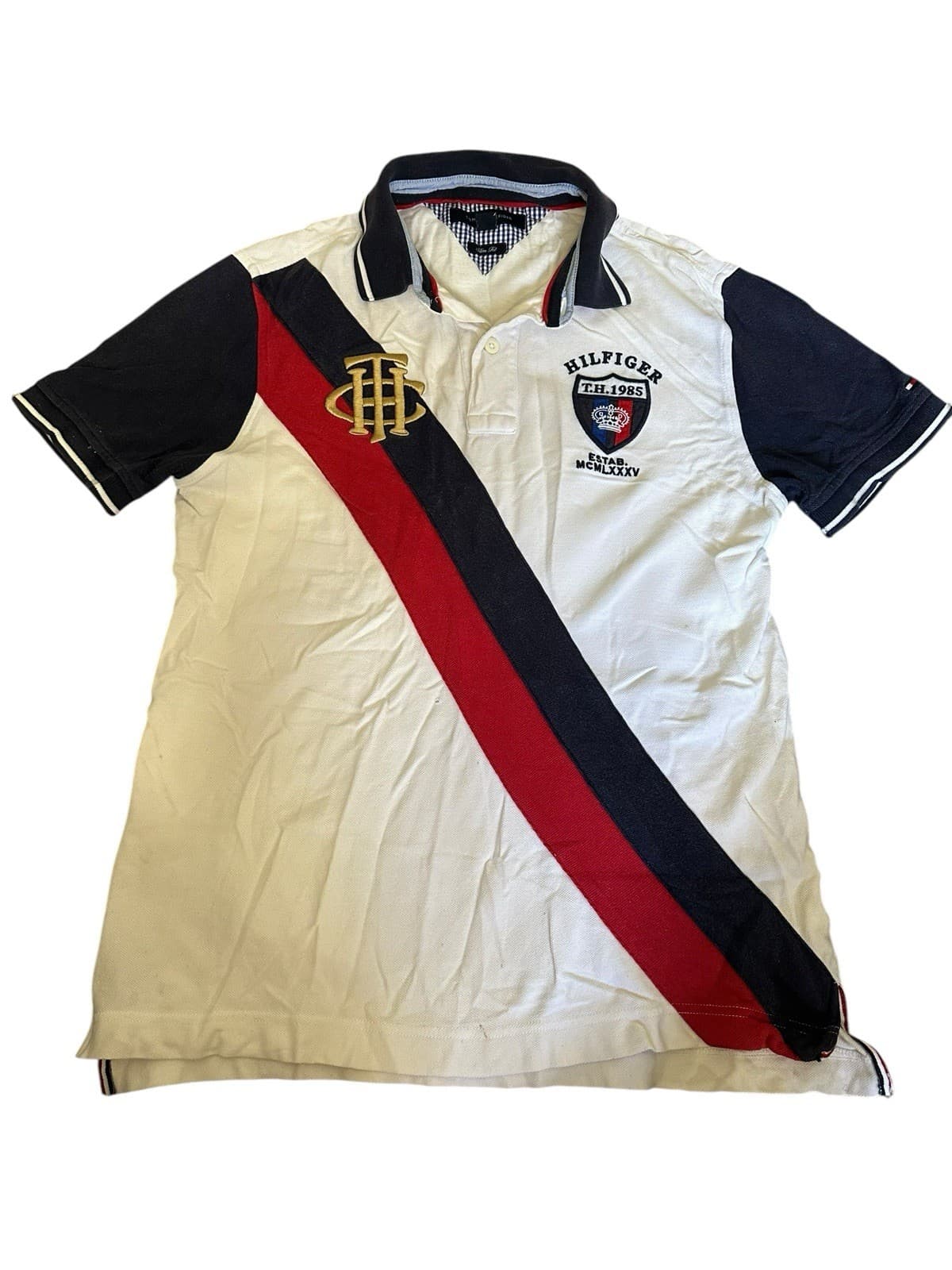 VINTAGE Tommy Hilfiger Shirt Men's Slim fit M Polo Spellout Colorblock Rugby