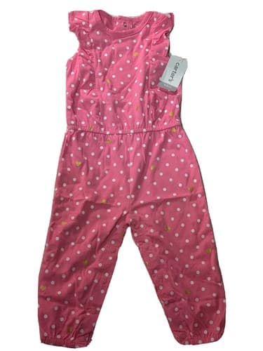 Carter's 1 Pc Romper Baby Girls Pink White Polkadots Jumper 12M Summer Outfit