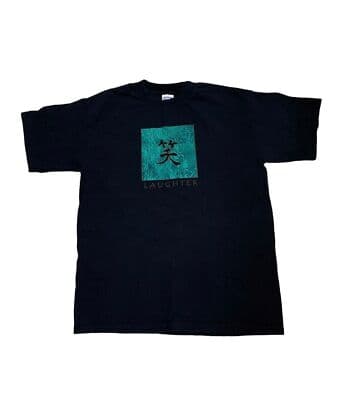 Japanese Laughter Graphic T-Shirt Mens size Medium Aqua Blue