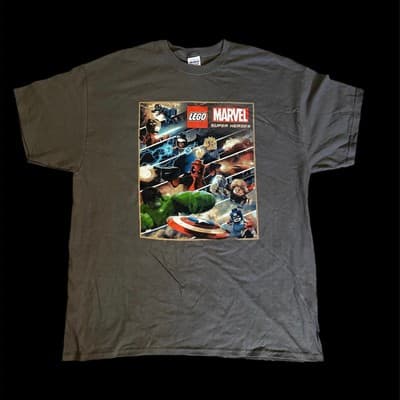 2013 LEGO MARVEL SUPER HEROES PROMO T-Shirt Heather Gray Mens Size XL