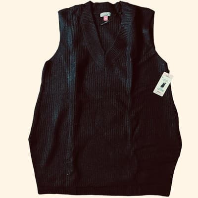 Vince Camuto Sweater Womens Small Black Ribbed Knit Sleeveless Vest NEW