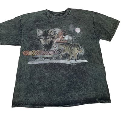 Mens XL Polar Graphics Wolf Moon Nature T-Shirt