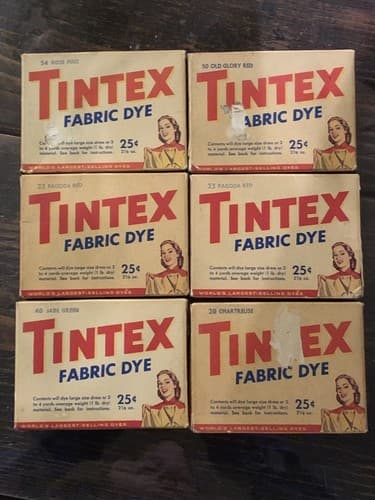 Vintage Tintex Fabric Dye Lot Of 6 Unused Unopened Packs Red Green