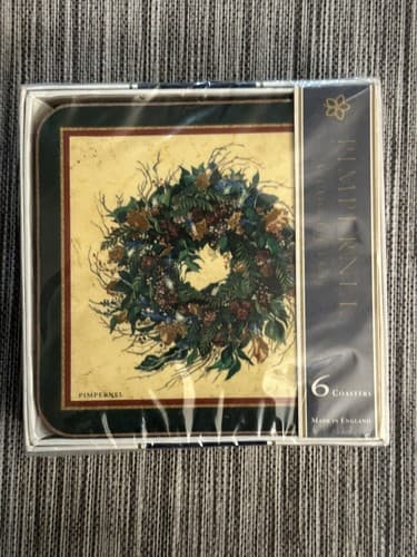 Vintage New Sealed PIMPERNEL Coasters Set of 6 WINTER GARLAND Wreath Christmas