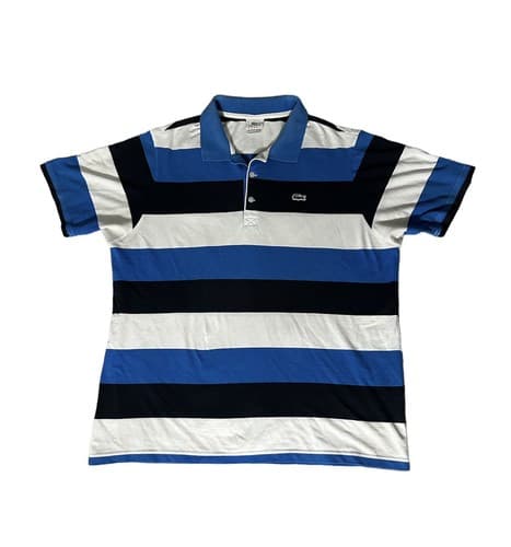 LACOSTE Mens Polo Shirt Size 8 US XXL Striped Golf Casual Blue White