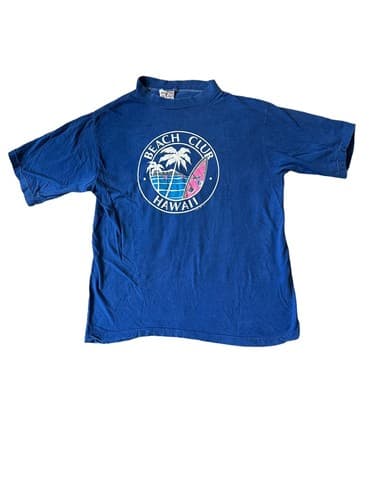 Vtg 1986 Beach Club Hawaii T-Shirt Blue Poly Tees Surfboard Palm Trees Single St