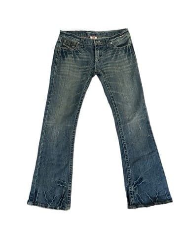Women's True Religion "Rainbow Billy" Denim Jeans SZ 26 Flap Pocket Thick Stitch