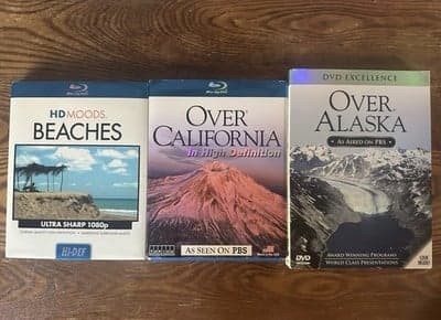 3 HD Blu-Ray DVD Discs Over Alaska, Over California, HD Moods Beaches PBS Nature