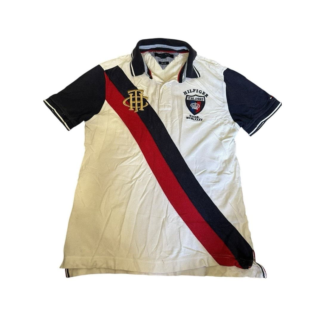 VINTAGE Tommy Hilfiger Shirt Men's Slim fit M Polo Spellout Colorblock Rugby
