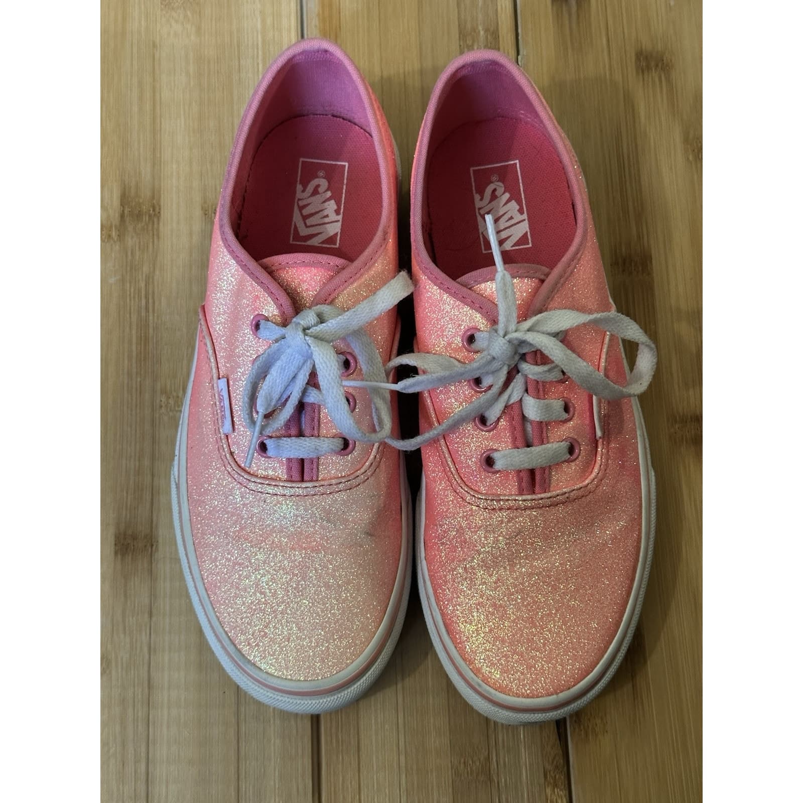 VANS Authentic Classic Neon Pink Glitter Womens Shoes Juniors Size 5.5 Womens 7