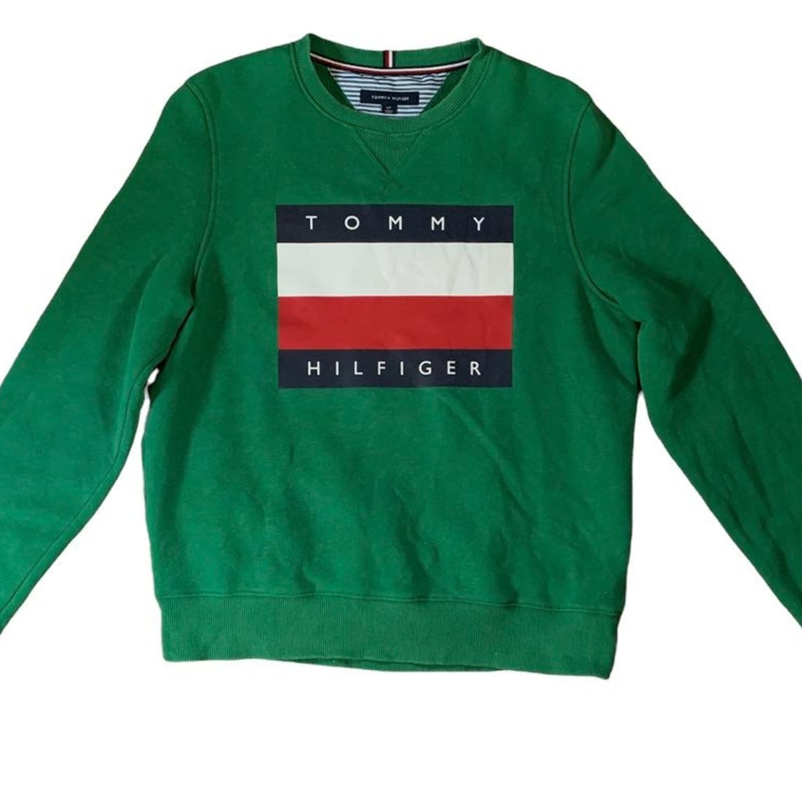 Tommy Hilfiger Crewneck Sweatshirt Mens Small Green Big flag long sleeve