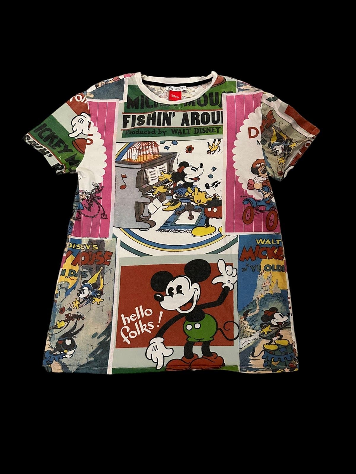 Zara x Disney S Small Mickey Mouse Retro Short Sleeve T Shirt Cartoon MiniDress