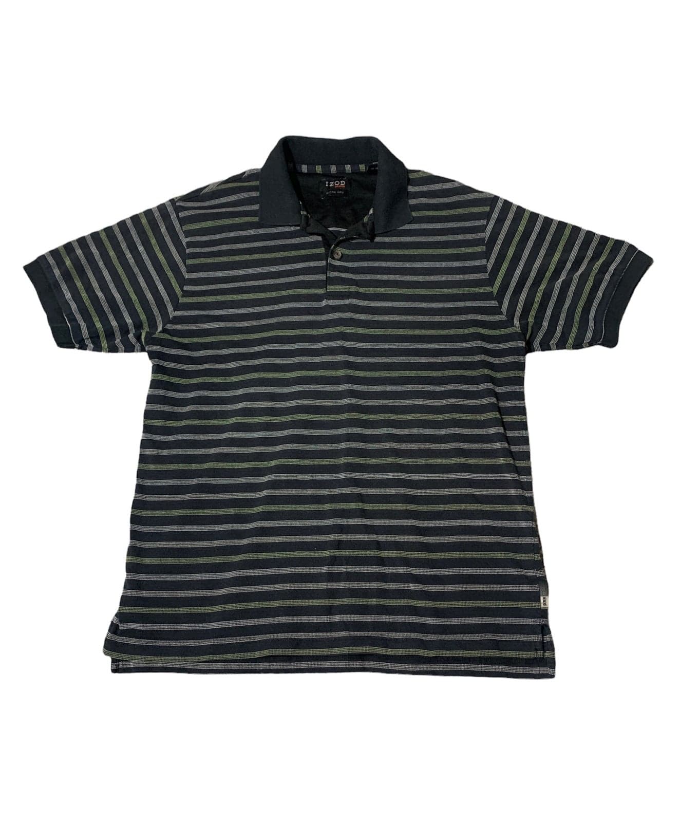 Izod XFG Mens Size Medium Black Striped Short Sleeve Golf Polo Shirt Xtra Dry