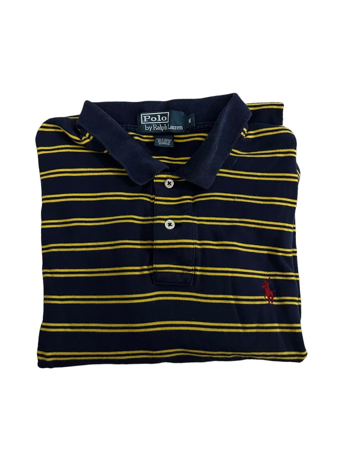 Polo Ralph Lauren Polo Shirt Mens XL Navy Blue Yellow Stripes Pony Cotton