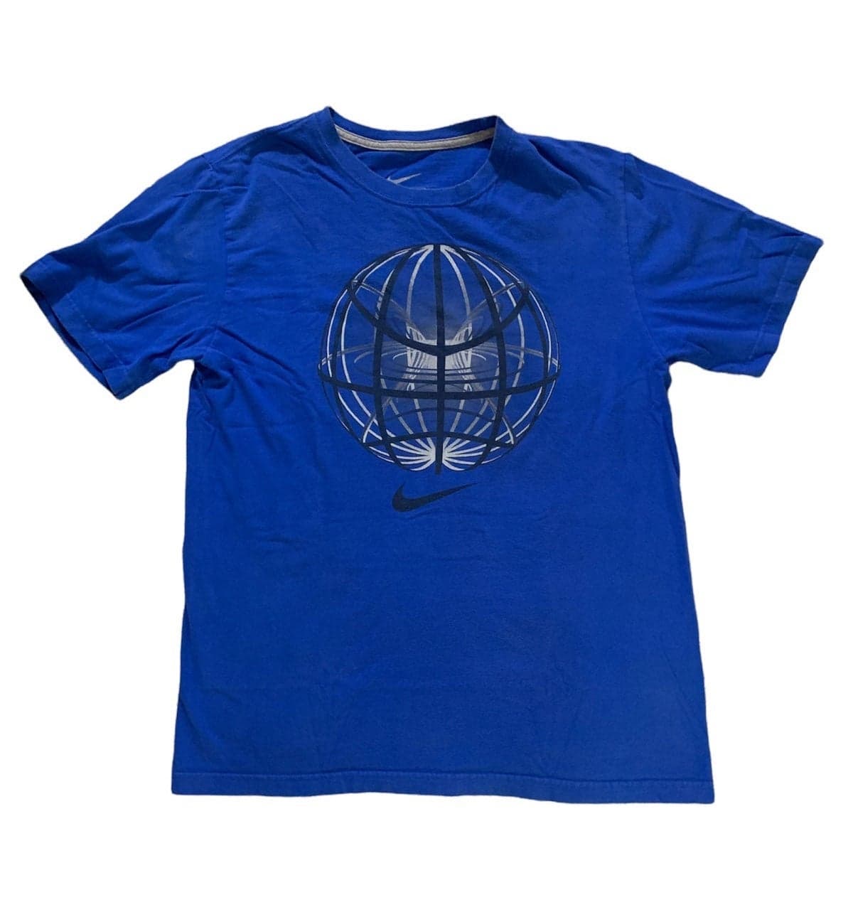 Nike Basketball T Shirt Mens L Blue Logo Spell Out Swoosh Crew Neck Regular Fit