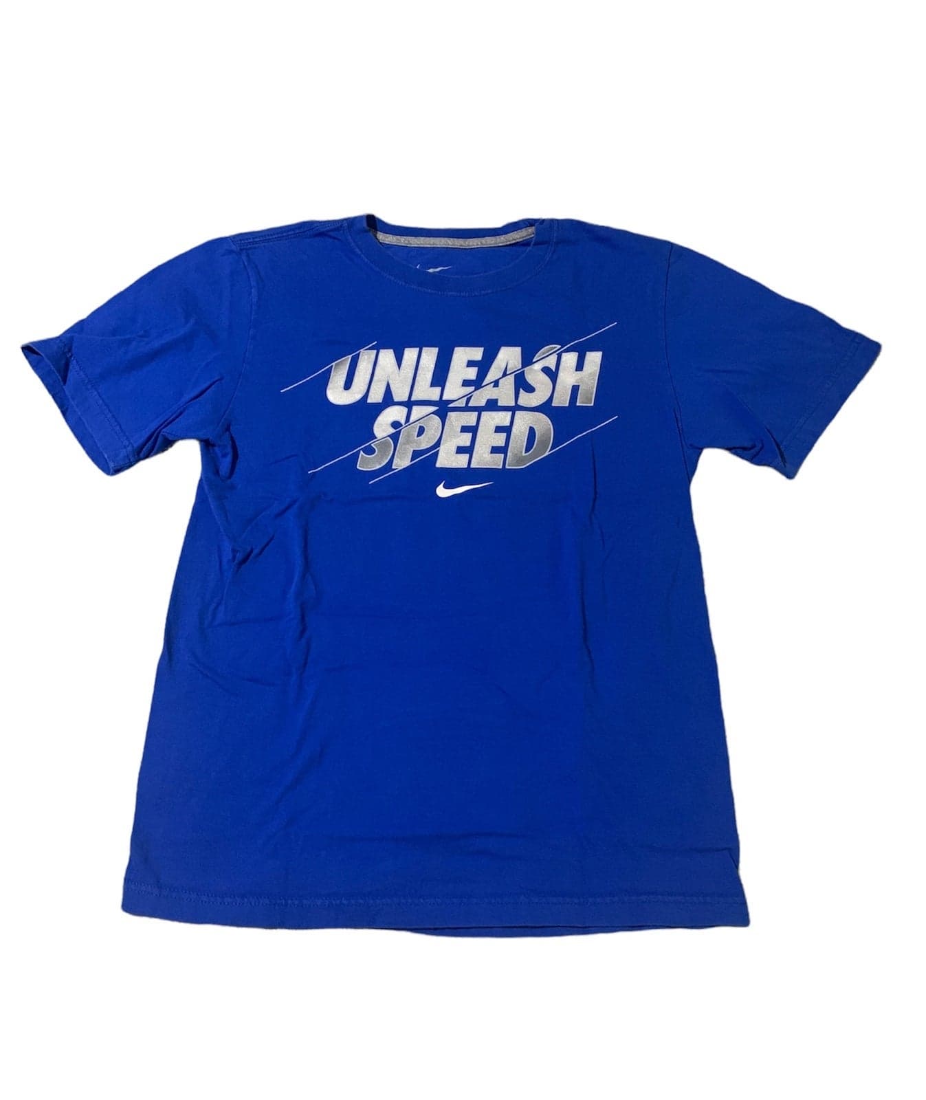 Nike Small Unleash Speed Swoosh Mens T-Shirt Blue Silver Graphic