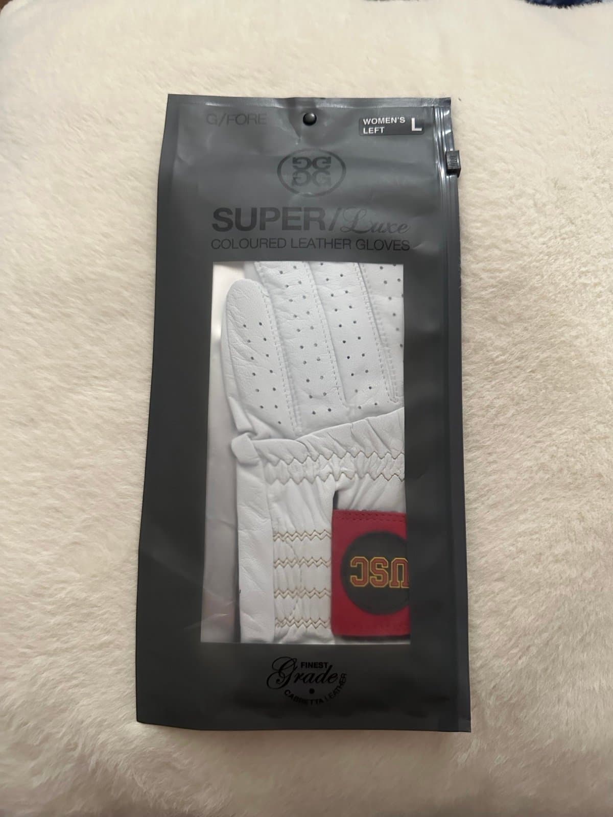 G/Fore USC Limited Edition Golf Glove Womens Left L Leather White Red Super Luxe