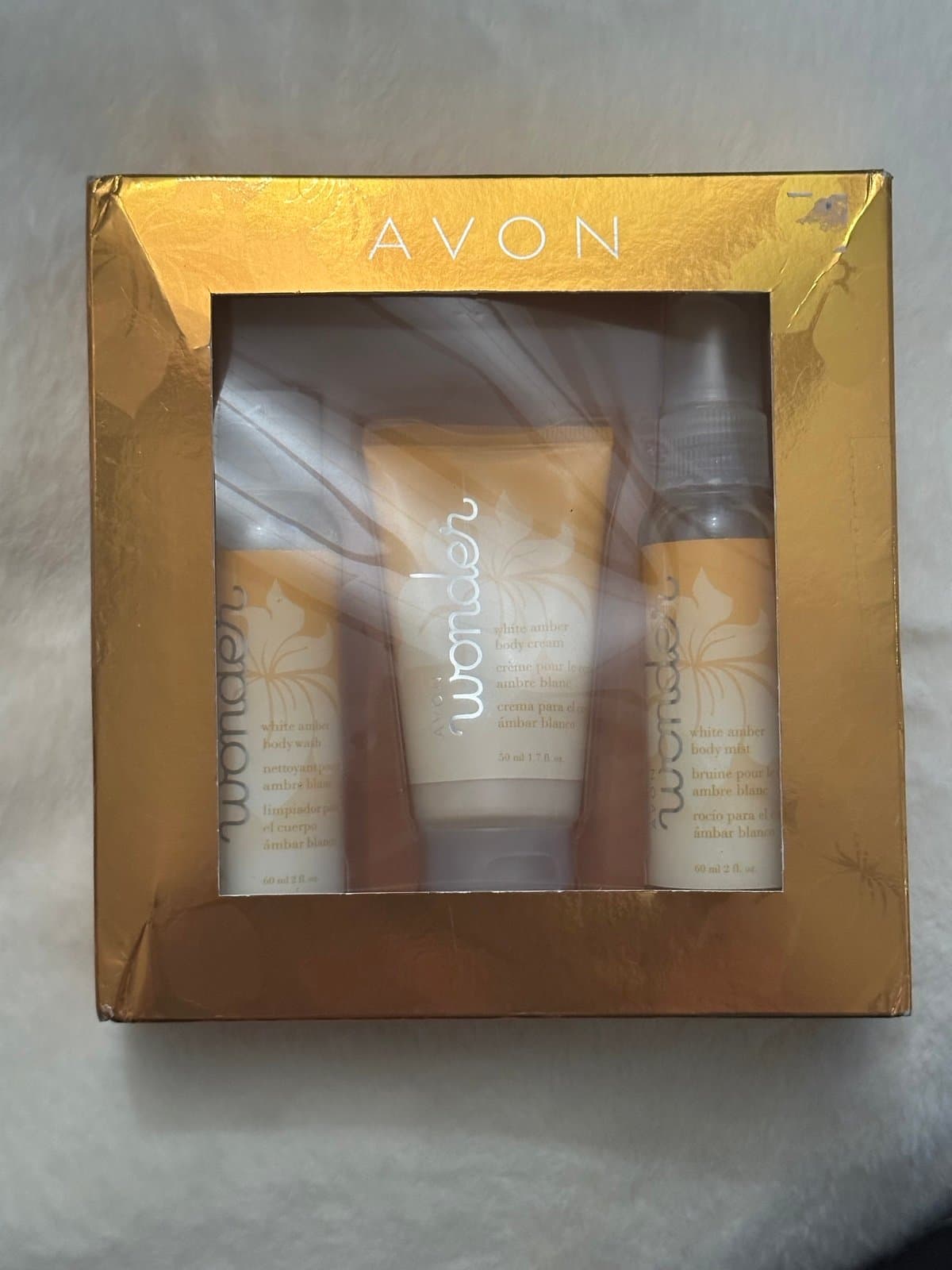 Avon Wonder White Amber Gift Set Body Cream Wash Mist New Sealed
