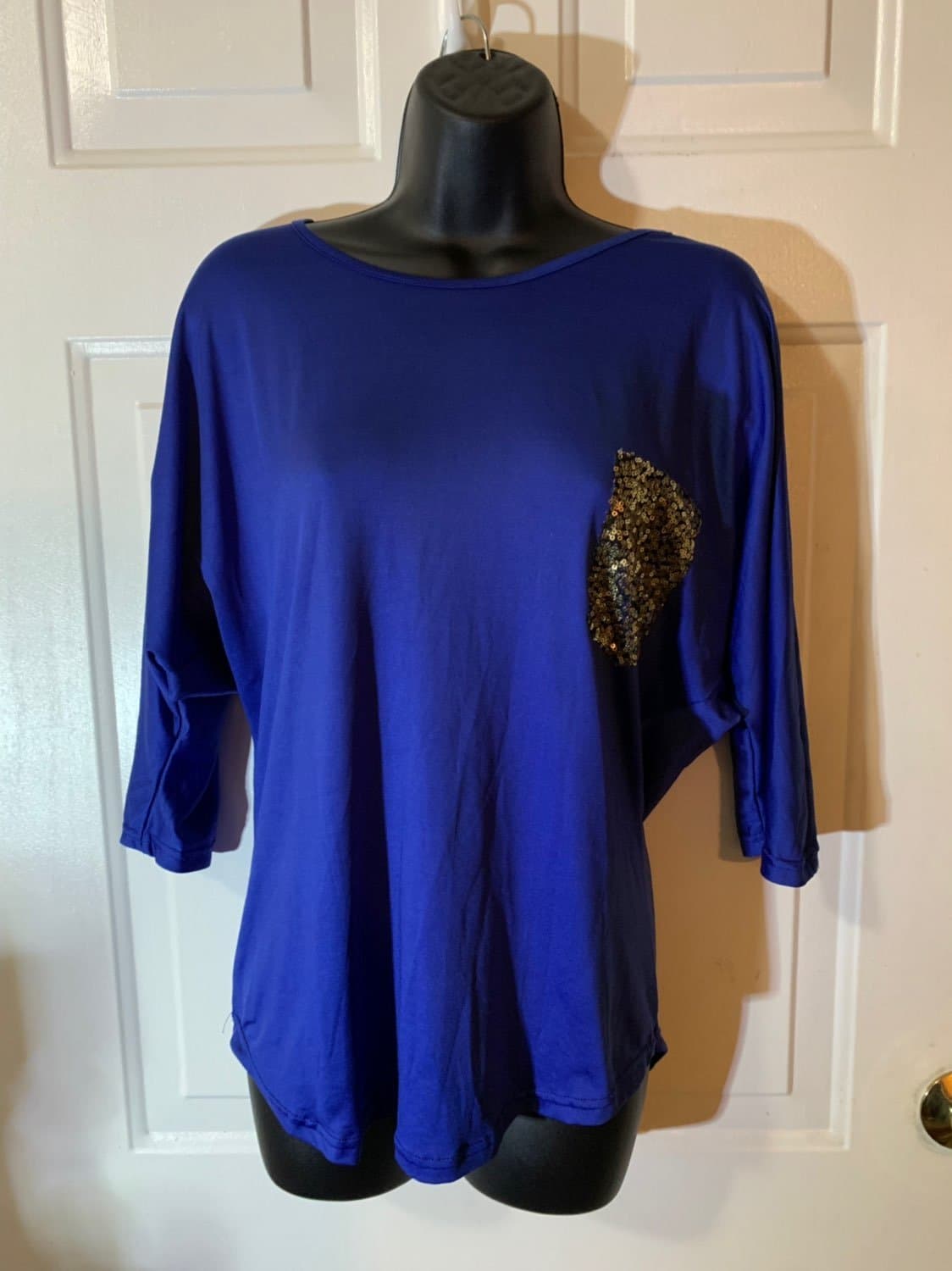 Royal Blue 3/4 Sequin Pocket Shirt Top