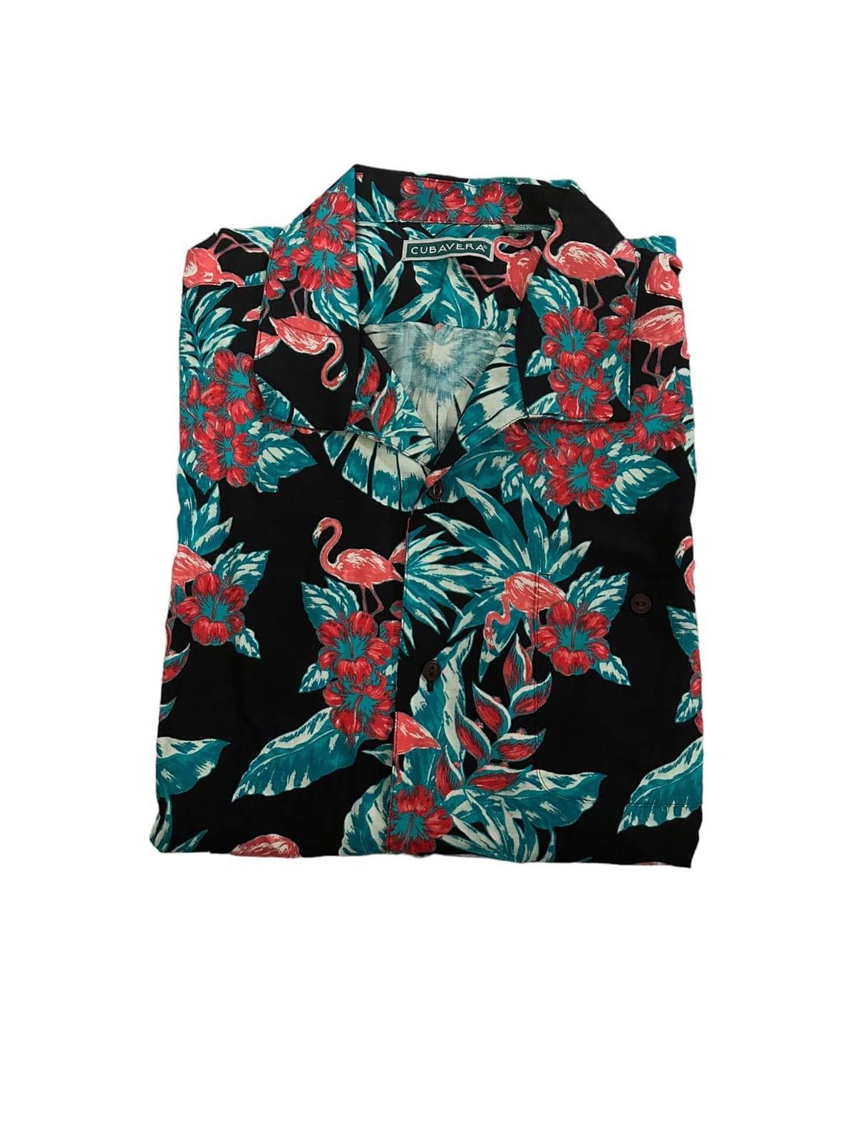 Cubavera Flamingo Beach Party Button Down Black Mens Size Large Short Sleeve New
