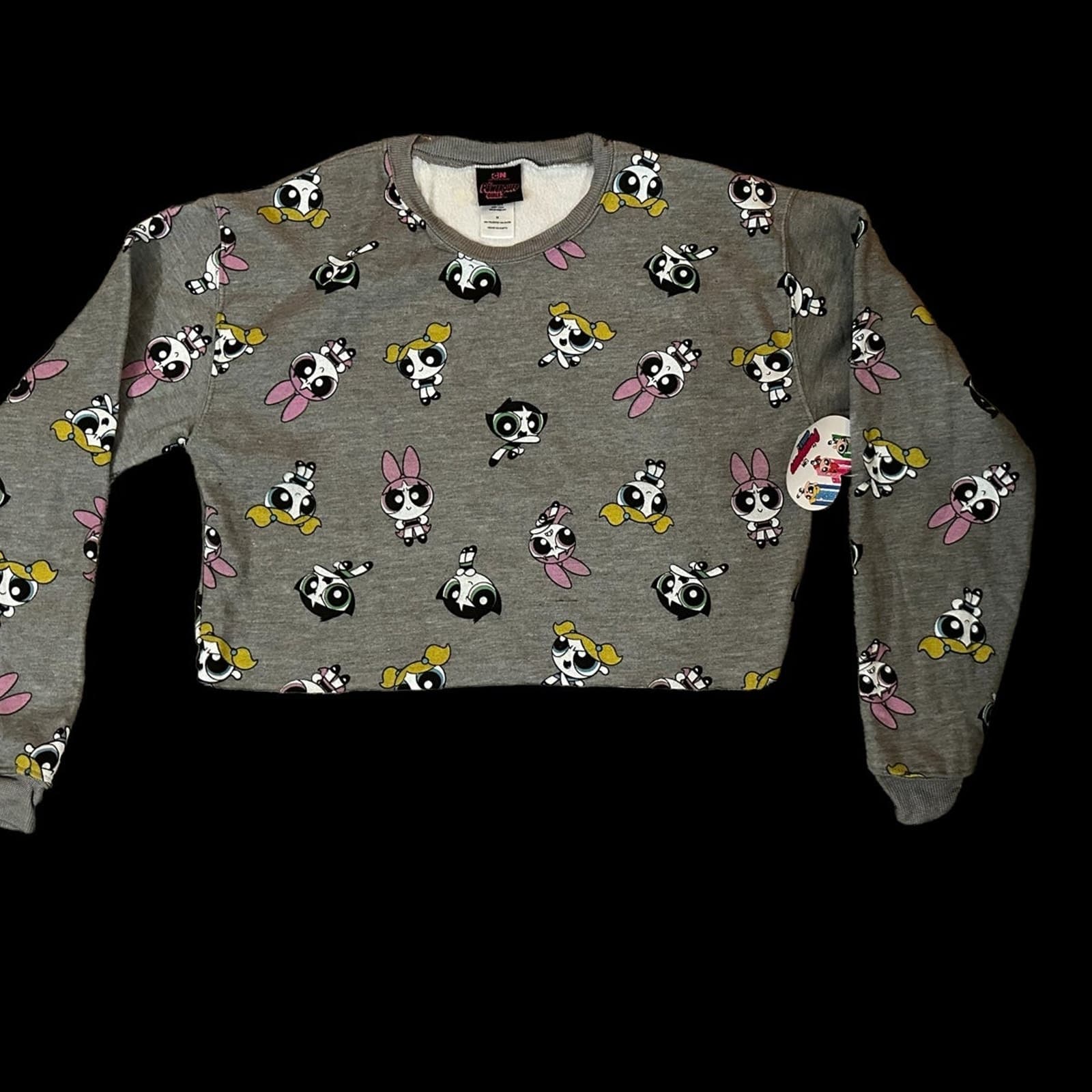 Cartoon Network Powerpuff Girls Womens Medium Crop Crewneck Sweatshirt New