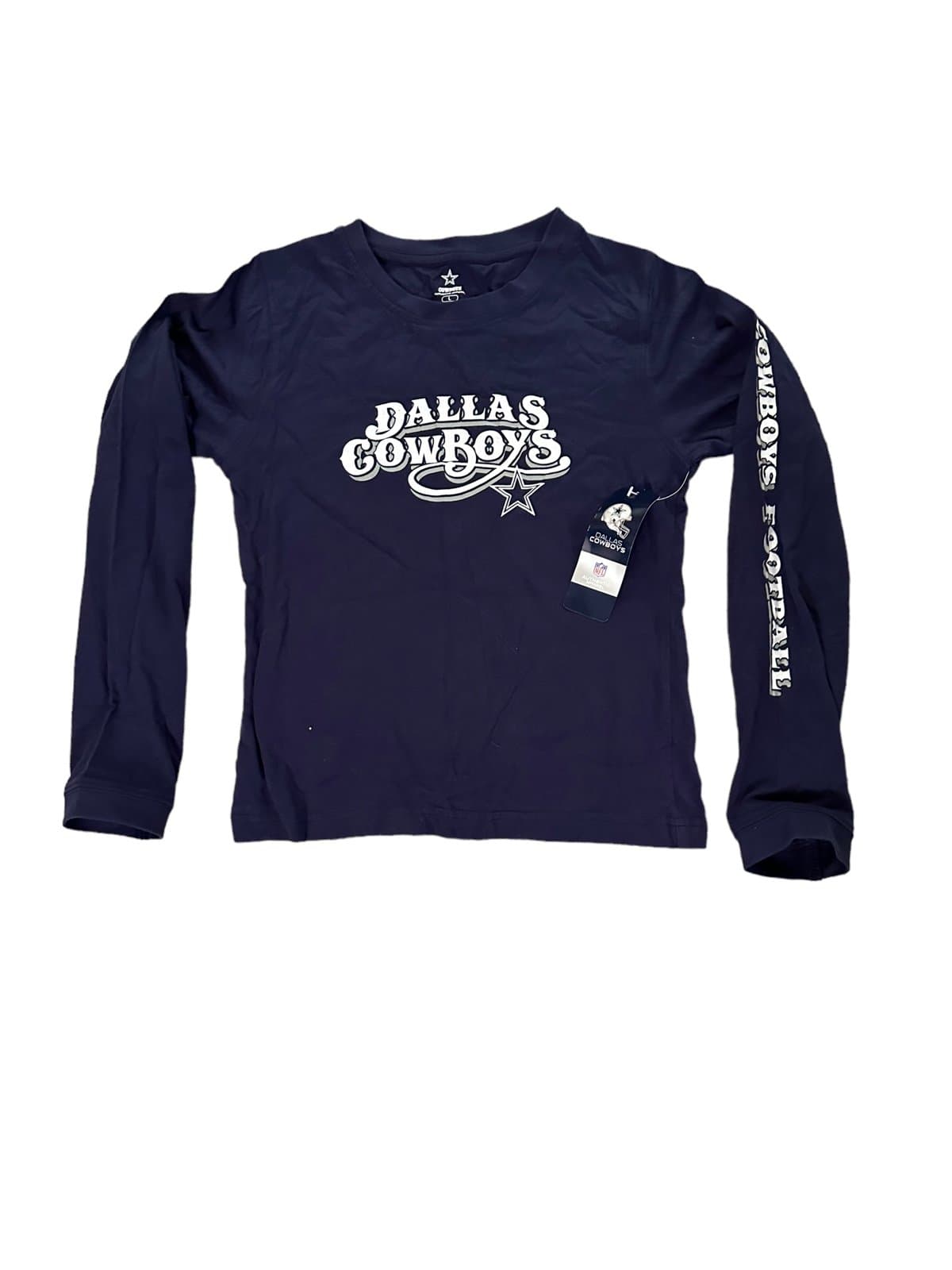 Dallas Cowboys NFL Youth Girls Navy Blue Logo Long Sleeve Shirt Large 12/14 NWT