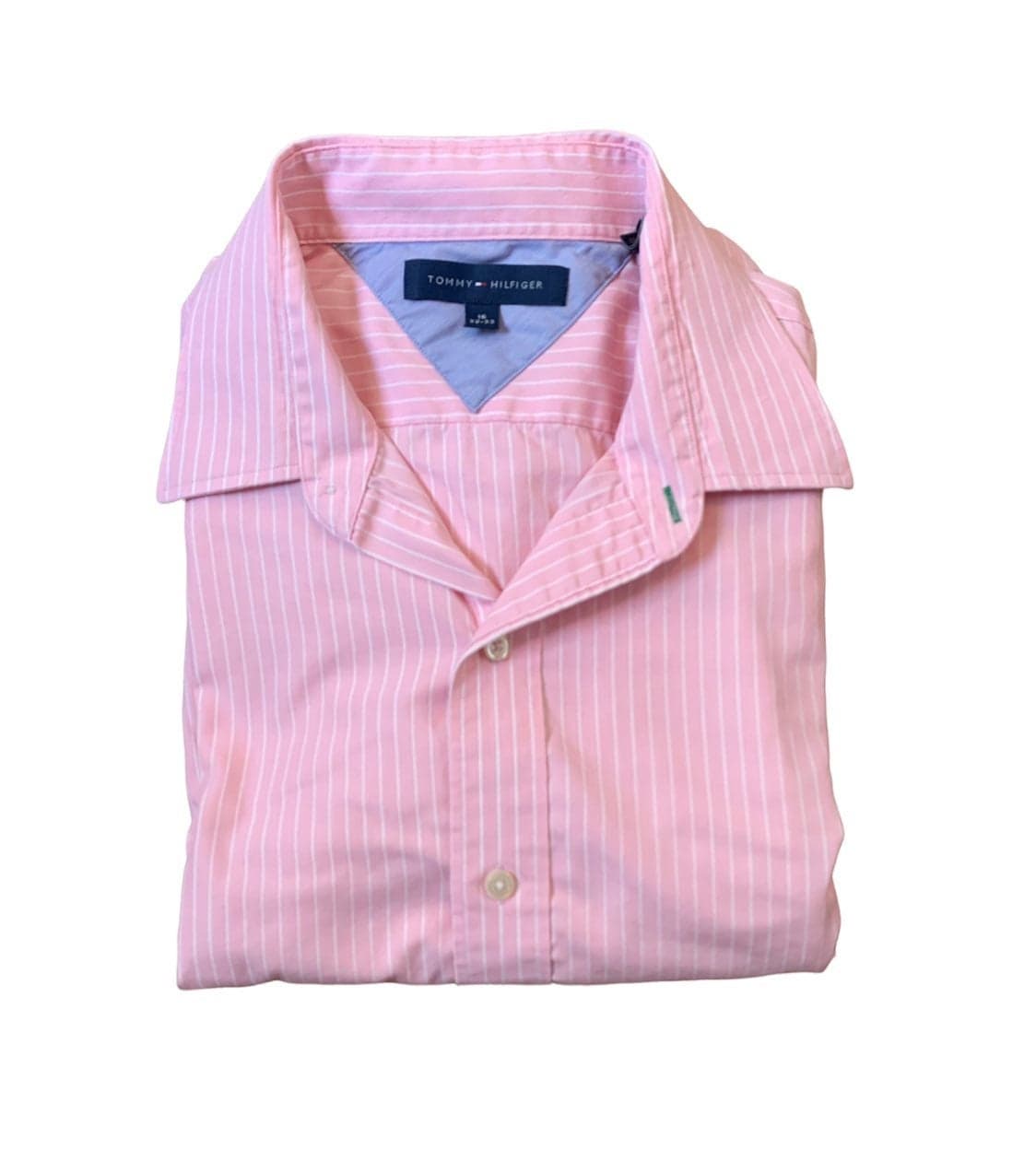 TOMMY HILFIGER - MEN'S PINK & WHITE STRIPED DRESS SHIRT - SIZE 16 X 32/33