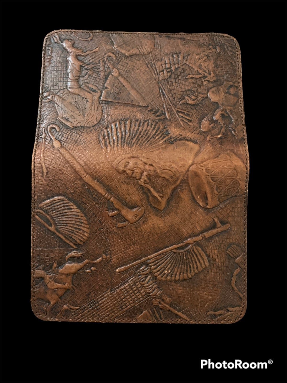 Vintage handmade Native American carved Leather Wallet