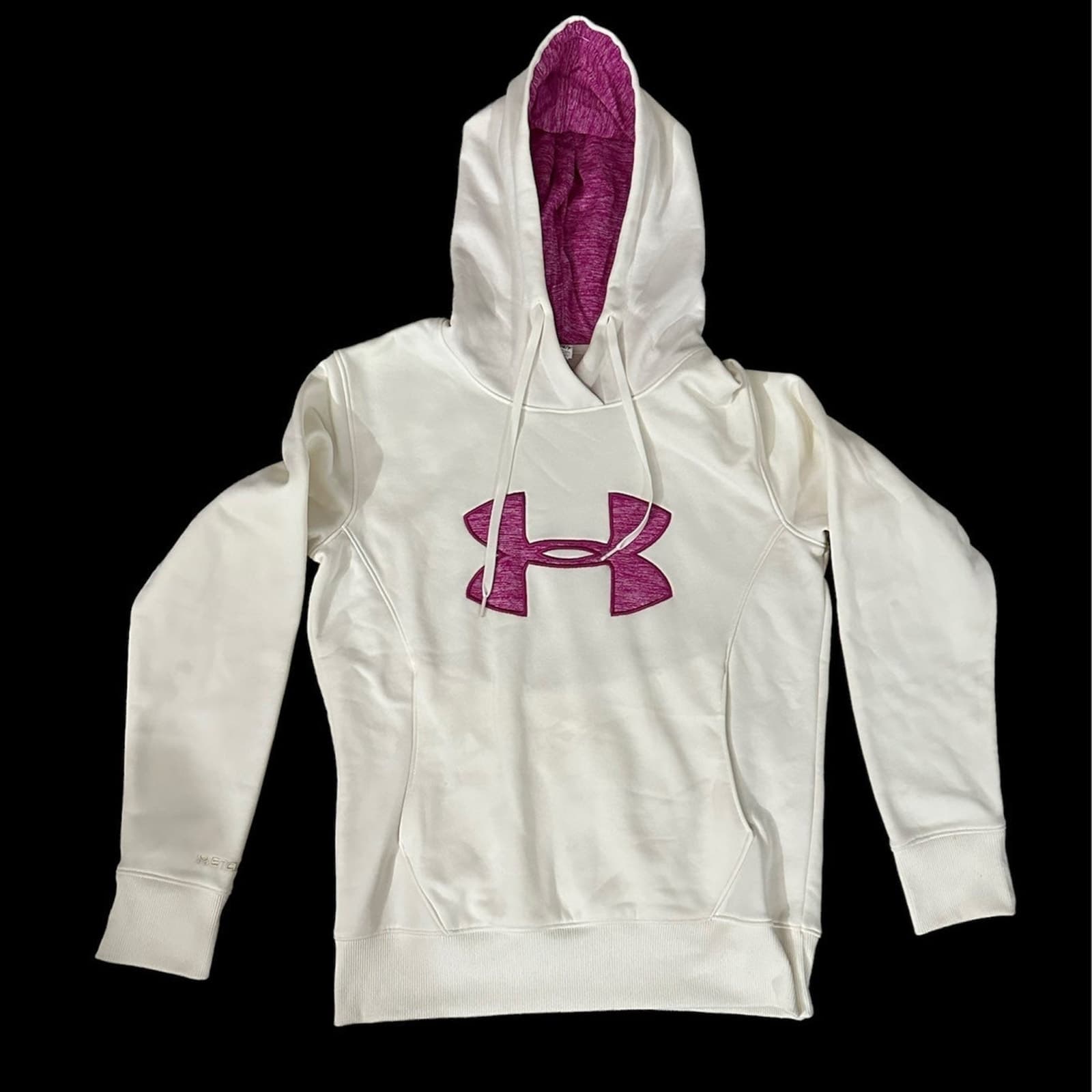 Under Armour Cold Gear Womens size Small Hoodie Cream purple big logo