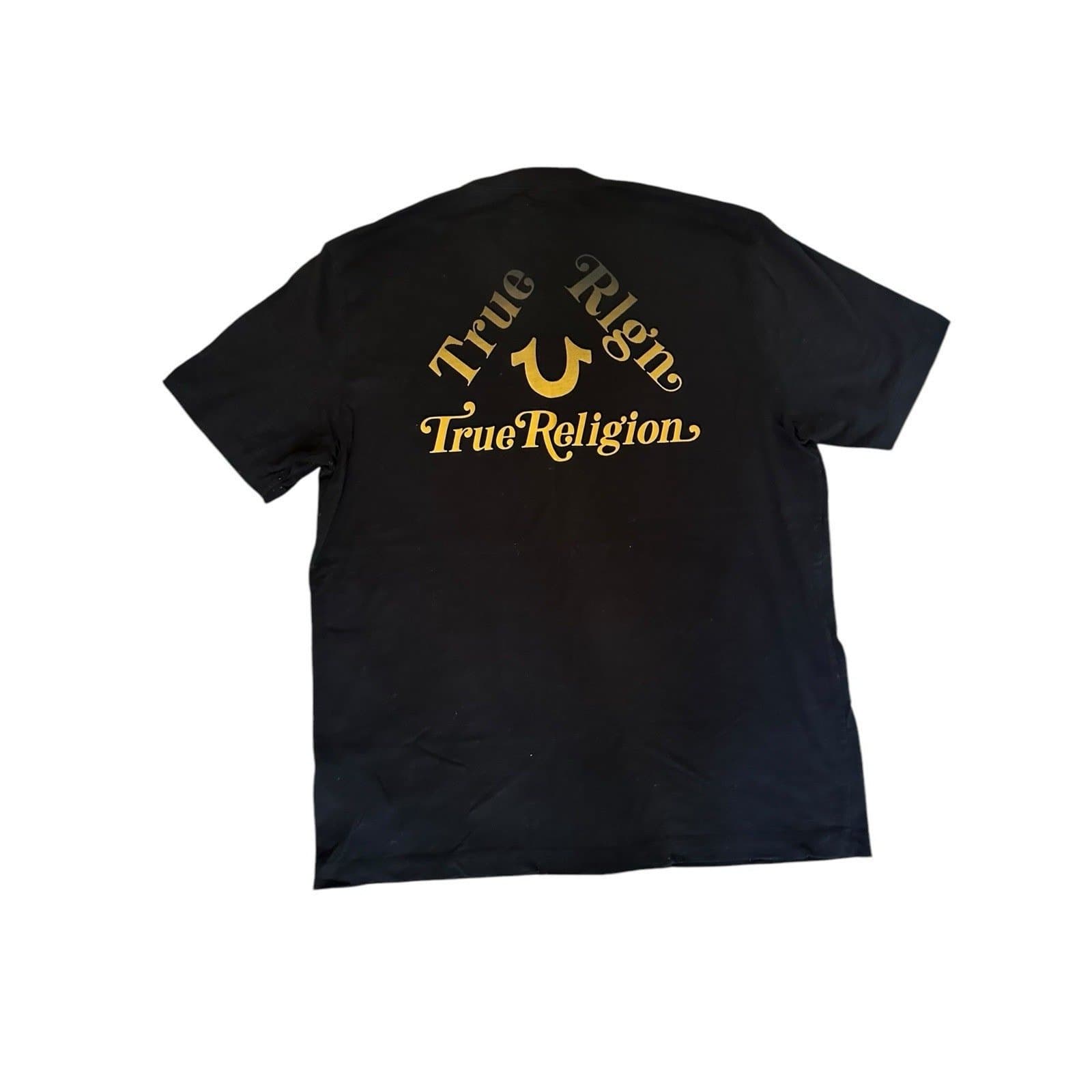 True Religion Shirt Mens XLarge Short Sleeve Graphic Tee Casual Black Logo XL