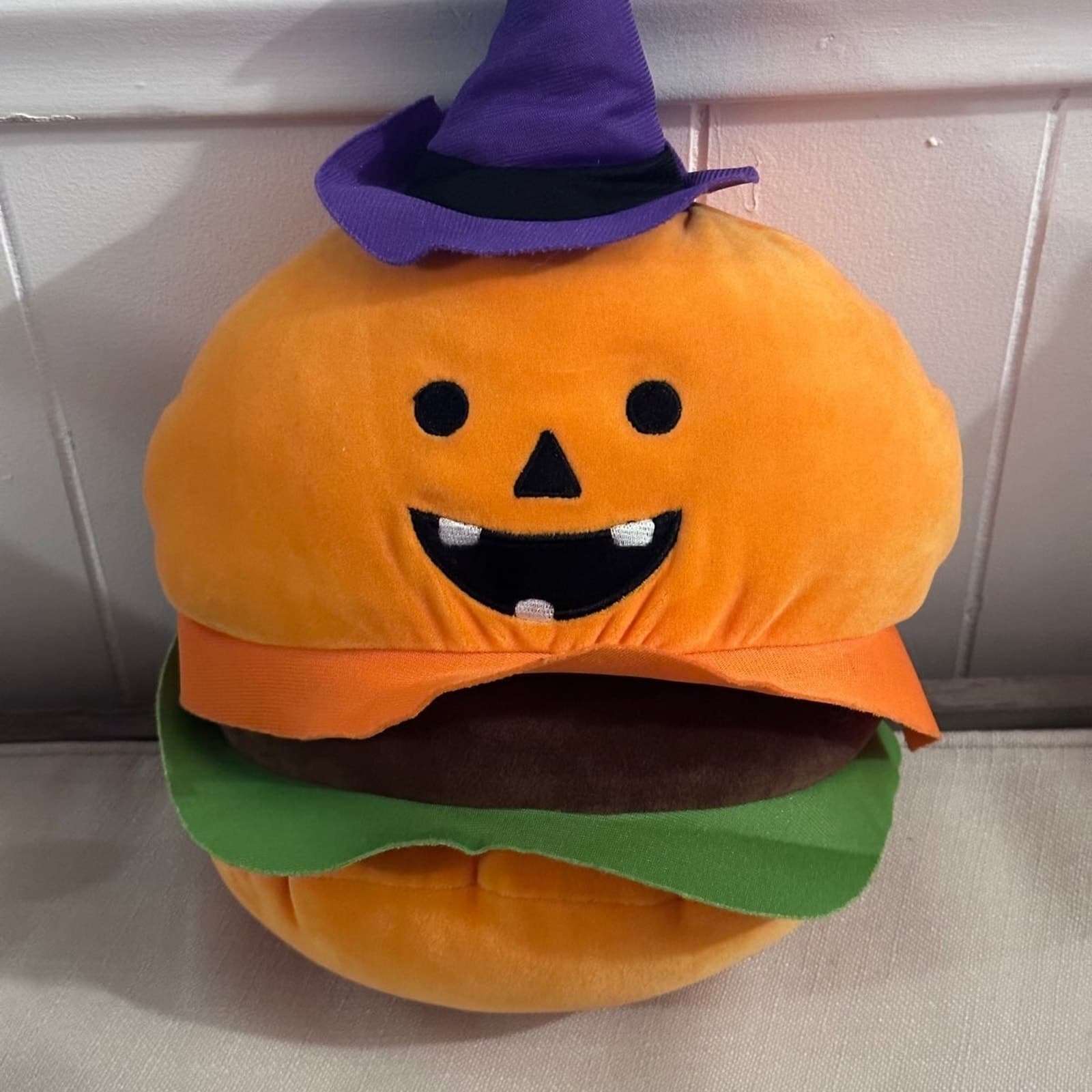 12” Miniso Hamburger Witch Halloween Plush Squishy Pumpkin