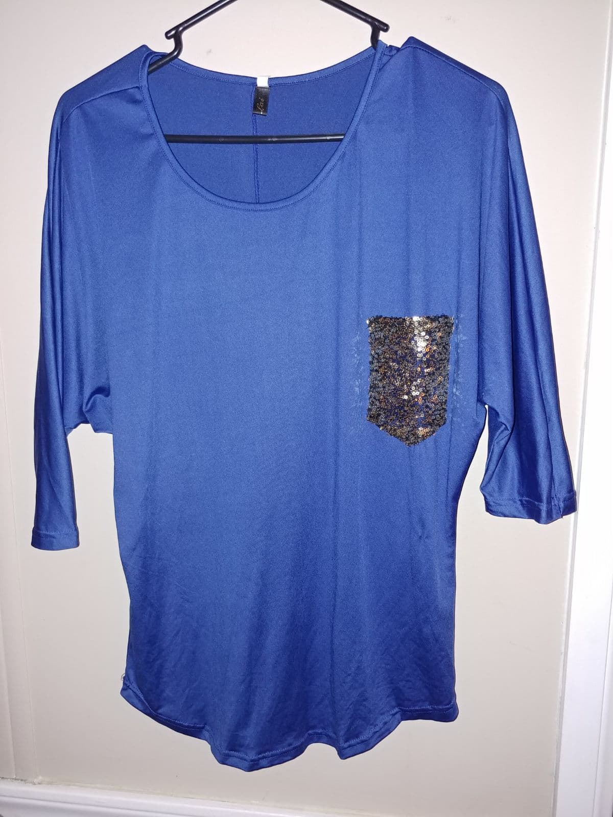 Royal Blue 3/4 Sleeve Sequin Pocket Top