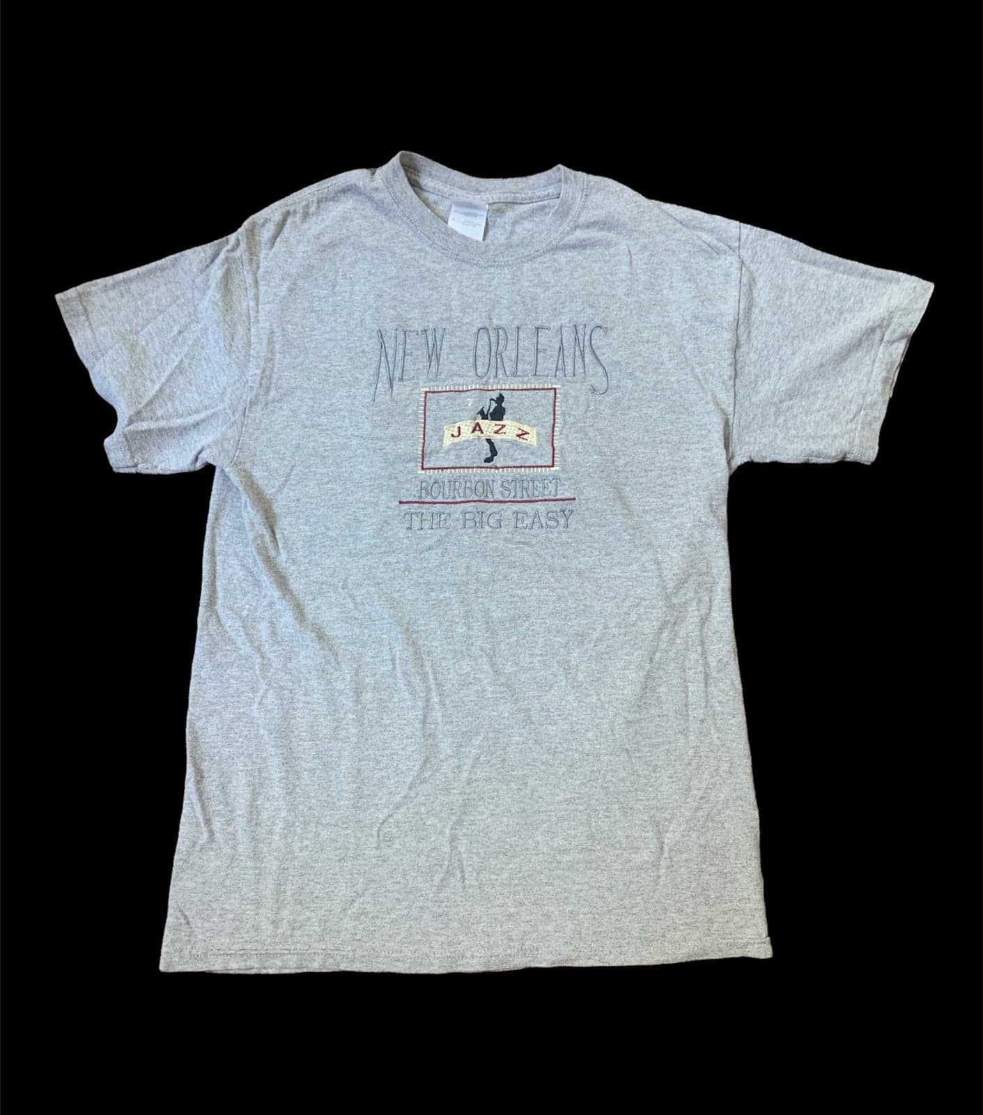 NEW ORLEANS Bourbon Street Jazz The Big Easy Medium Grey T-Shirt Embroidered