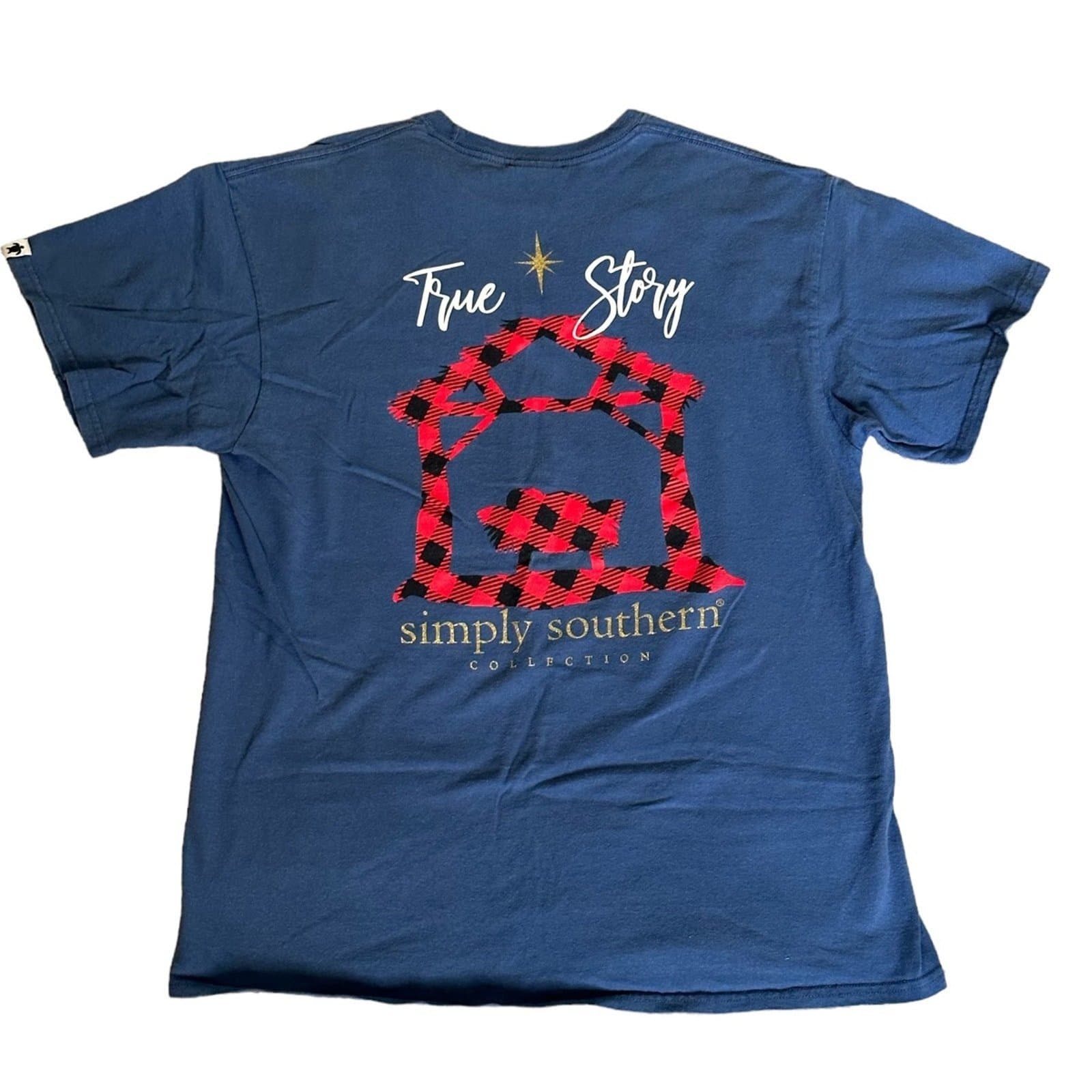 Simply Southern Shirt Womens Large Blue Red True Story Christmas Tee