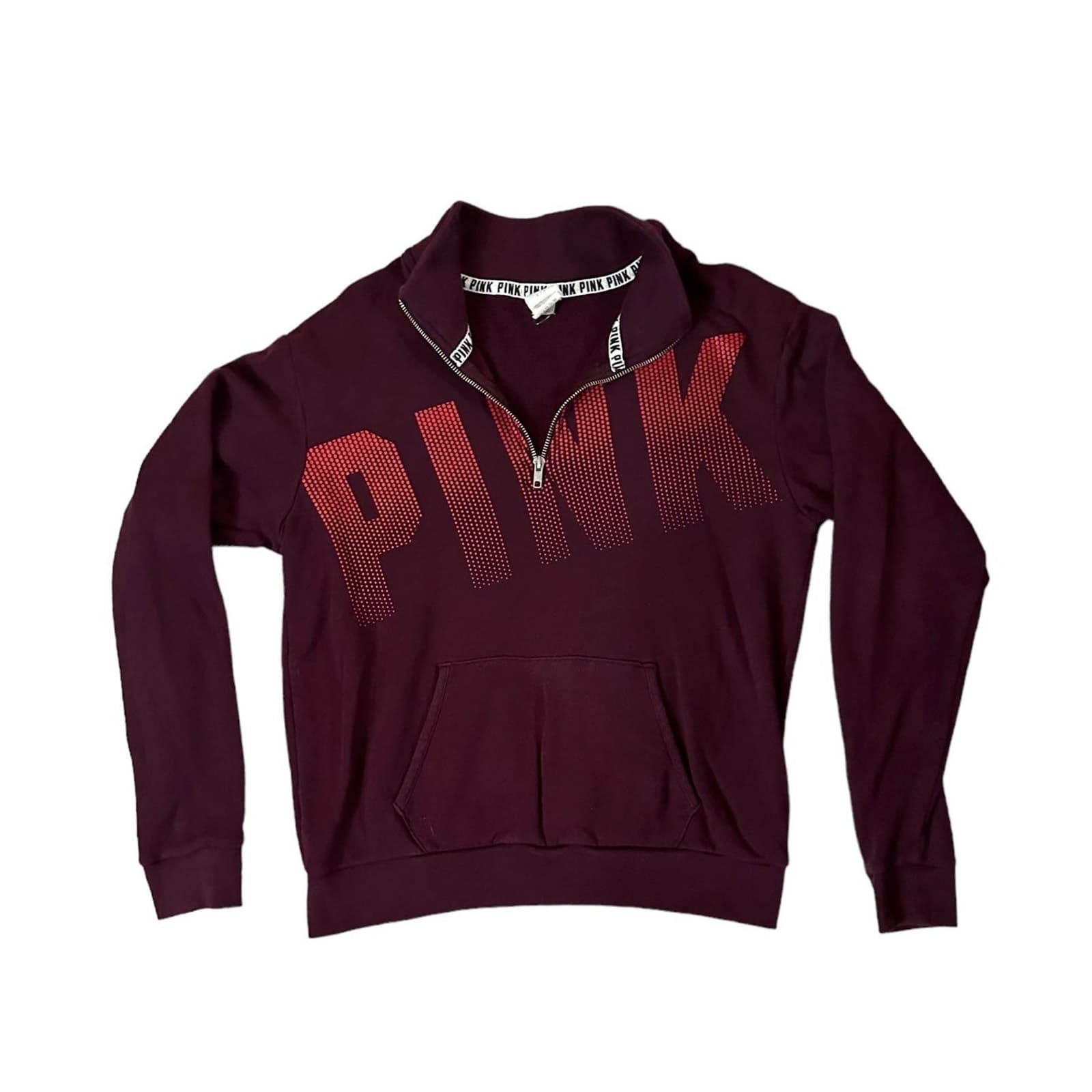 VICTORIA SECRET PINK 1/4 Zip Womens Pullover Sweatshirt Small Maroon Dot Logo
