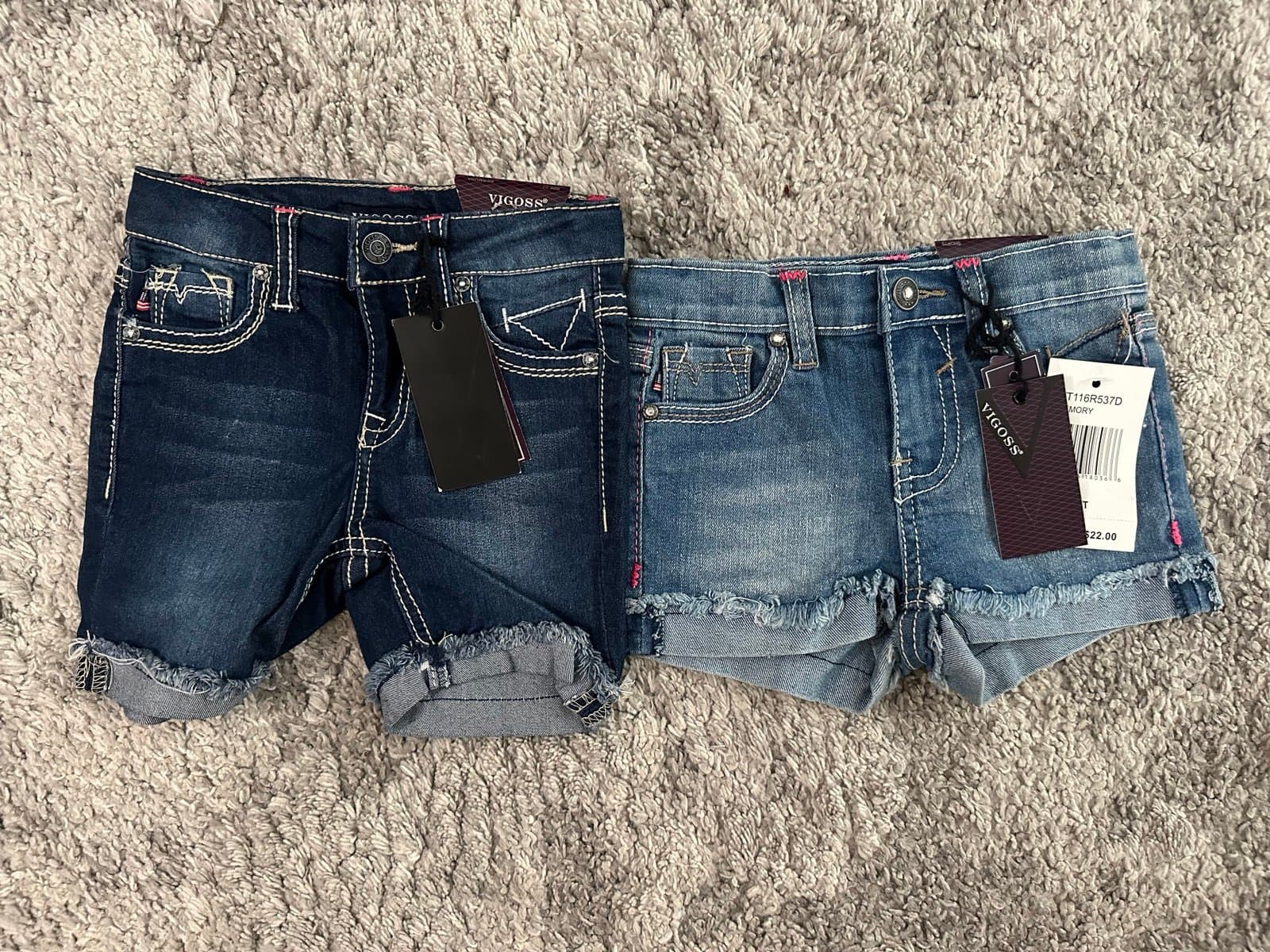 2 pair Vigoss Size 2T Toddler Girls Adjustable Waistband Denim Jean Shorts NWT