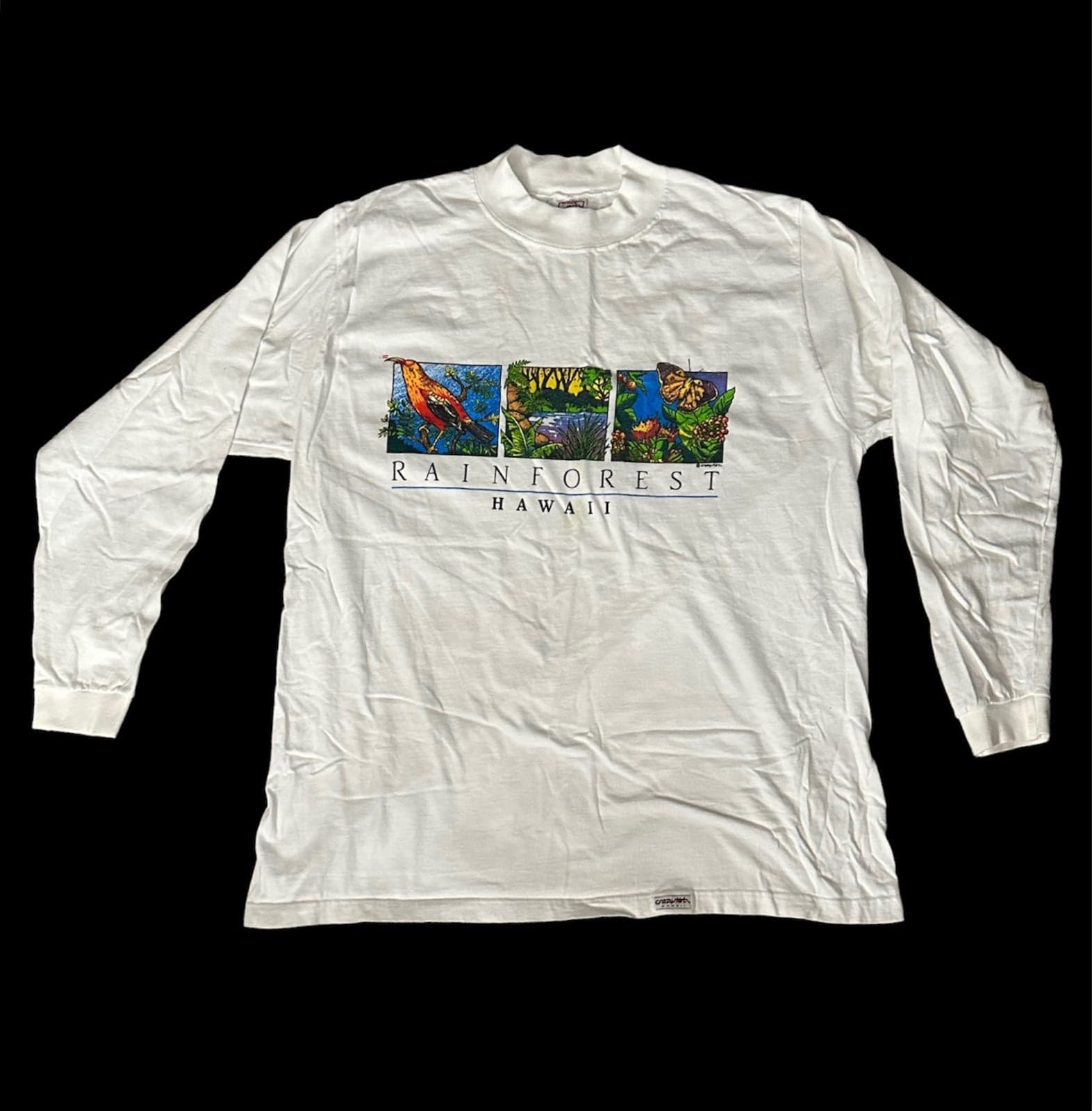 Men’s XL Rainforest Crazy Shirts White Hawaii Nature Long Sleeve Vintage Shirt