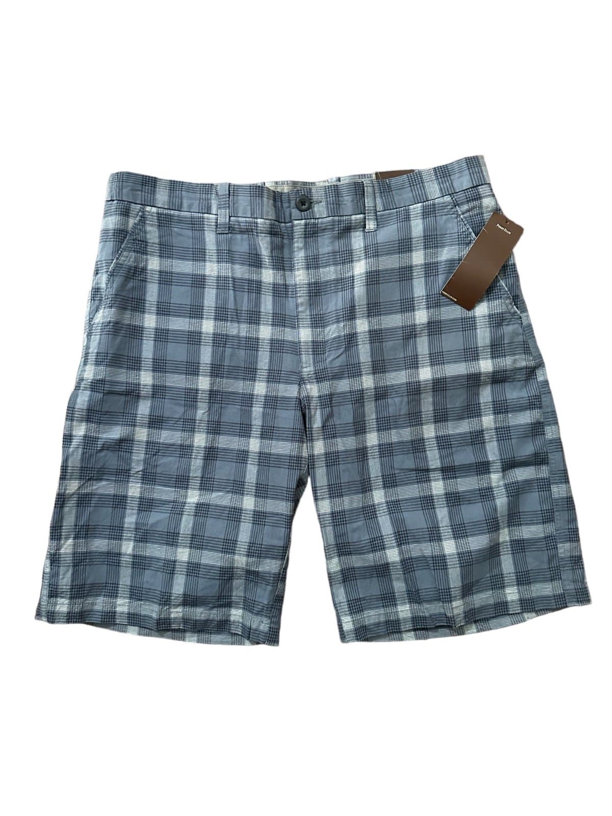 PERRY ELLIS SHORTS MENS 36W BLUE Marine PLAID