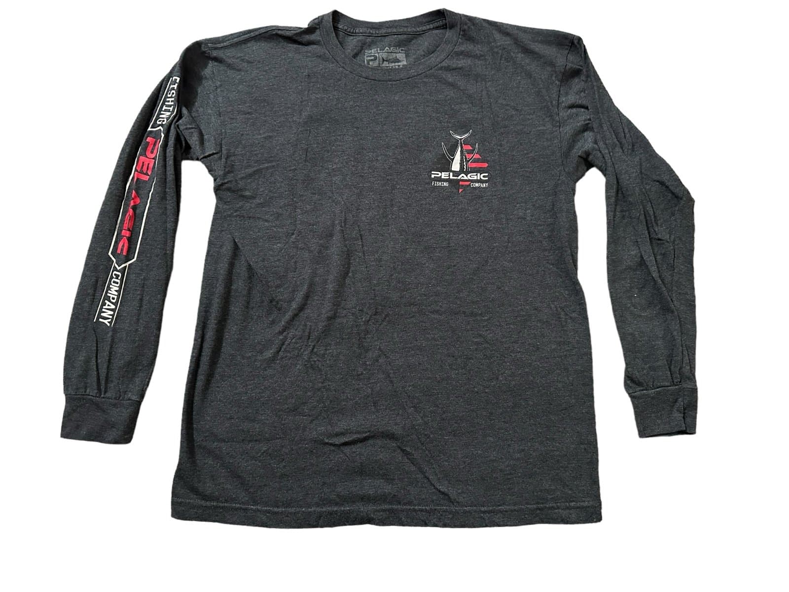 Pelagic Mens Size Medium Game Fishing Long Sleeve Shirt Gray Graphics Cotton