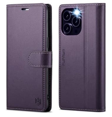 💜 Wallet Case for iPhone 15 Pro Max – Purple (RFID + Kickstand) 💜
