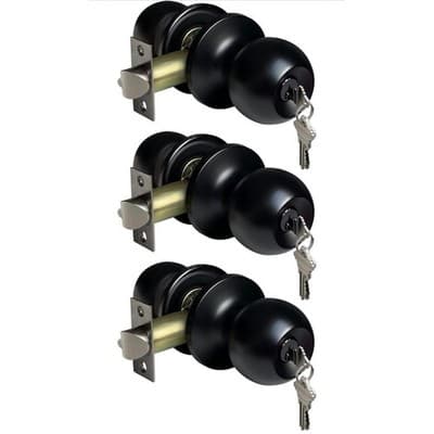 BESTTEN 3-Pack Keyed Entry Door Knobs, Matte Black Standard Ball Locks, Keyed Di