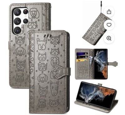 For Samsung S25 S24 S23 S22 21 20 Ultra Plus Case Cat & Dog Leather Wallet Cover