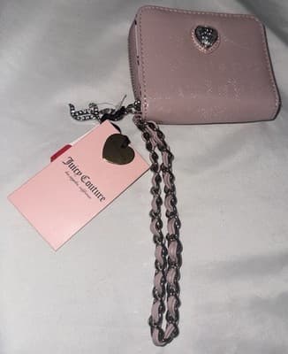 NWT Juicy Couture Starry Night Zip Bifold Wristlet - Word On Block Dusty Blush