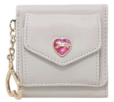 Juicy Couture Pink Heart Logo Tri Fold Wallet Keychain Beige