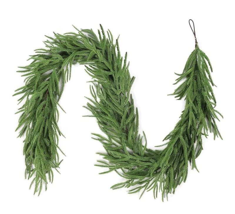 9FT Real Touch Norfolk Pine Artificial Christmas Garland with Hanging Ring