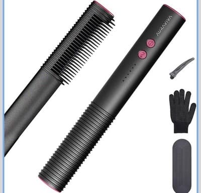 Auraviva Hair Straightener Brush 2-in-1 Straightening Comb 5 Temp Dual Voltage