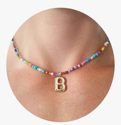 🌈 "B" Initial Colorful Beaded Necklace