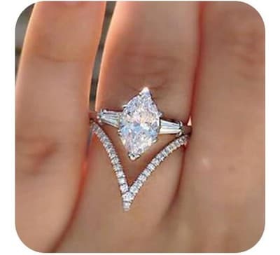 Elegant Triangle Marquise Cut Ring – Size 8 | Silver Tone