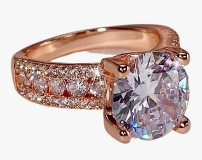 Rose Gold Engagement Ring – CZ Solitaire with Side Stones, Size 9,