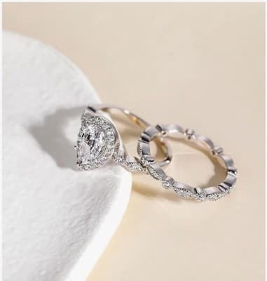 2-Piece Teardrop Halo Ring Set – Sizes 8 or 10 | Elegant Cubic Zirconia Bridal